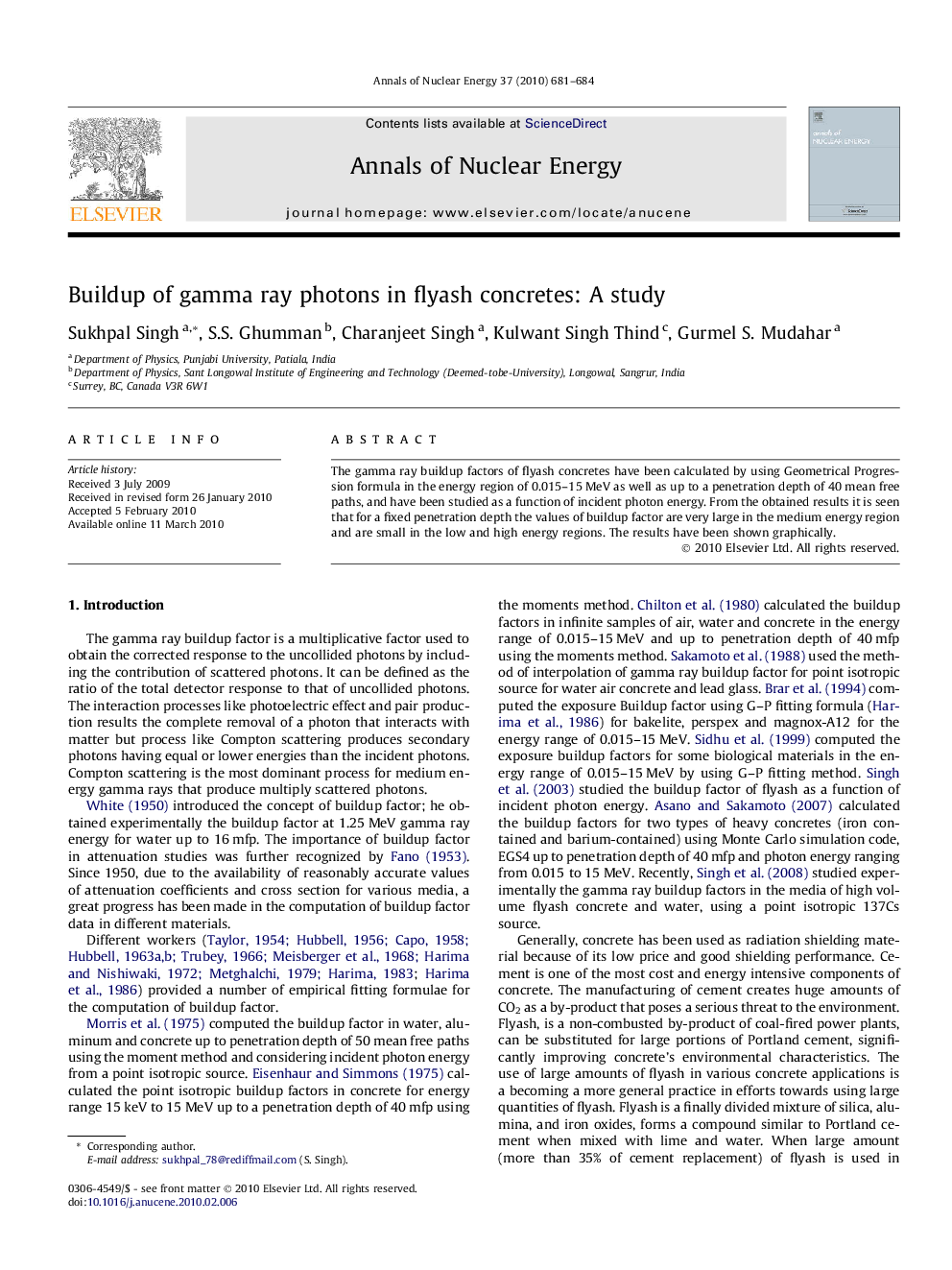 Buildup of gamma ray photons in flyash concretes: A study