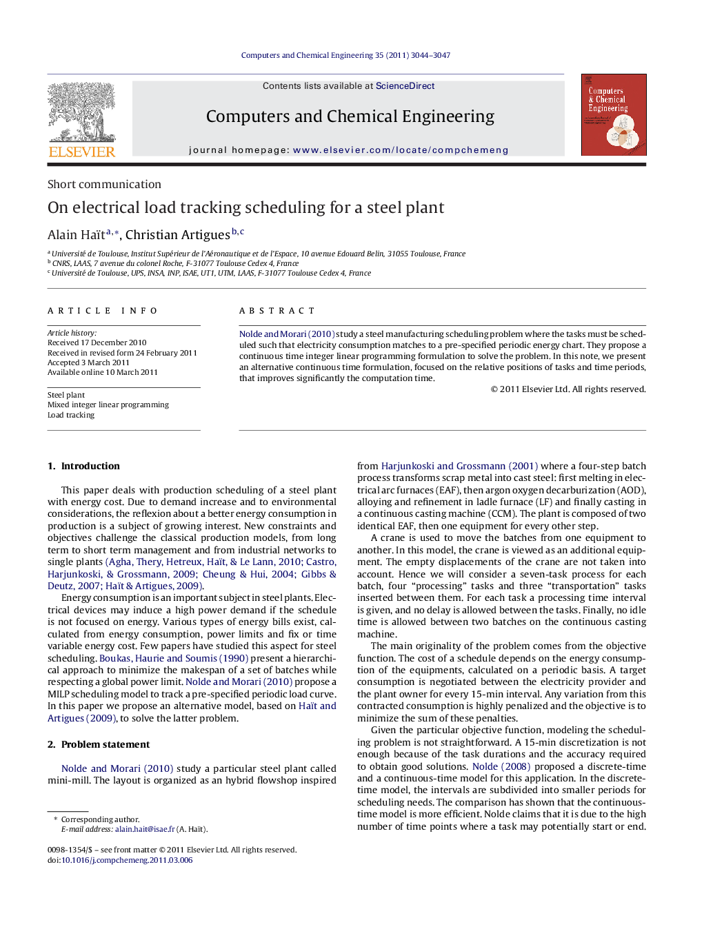 On electrical load tracking scheduling for a steel plant