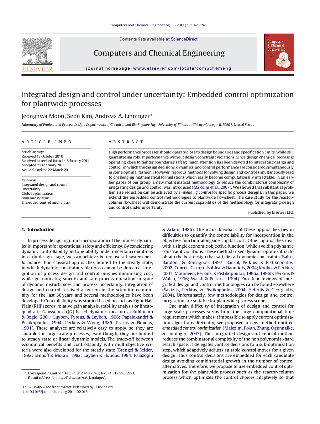 Integrated design and control under uncertainty: Embedded control optimization for plantwide processes