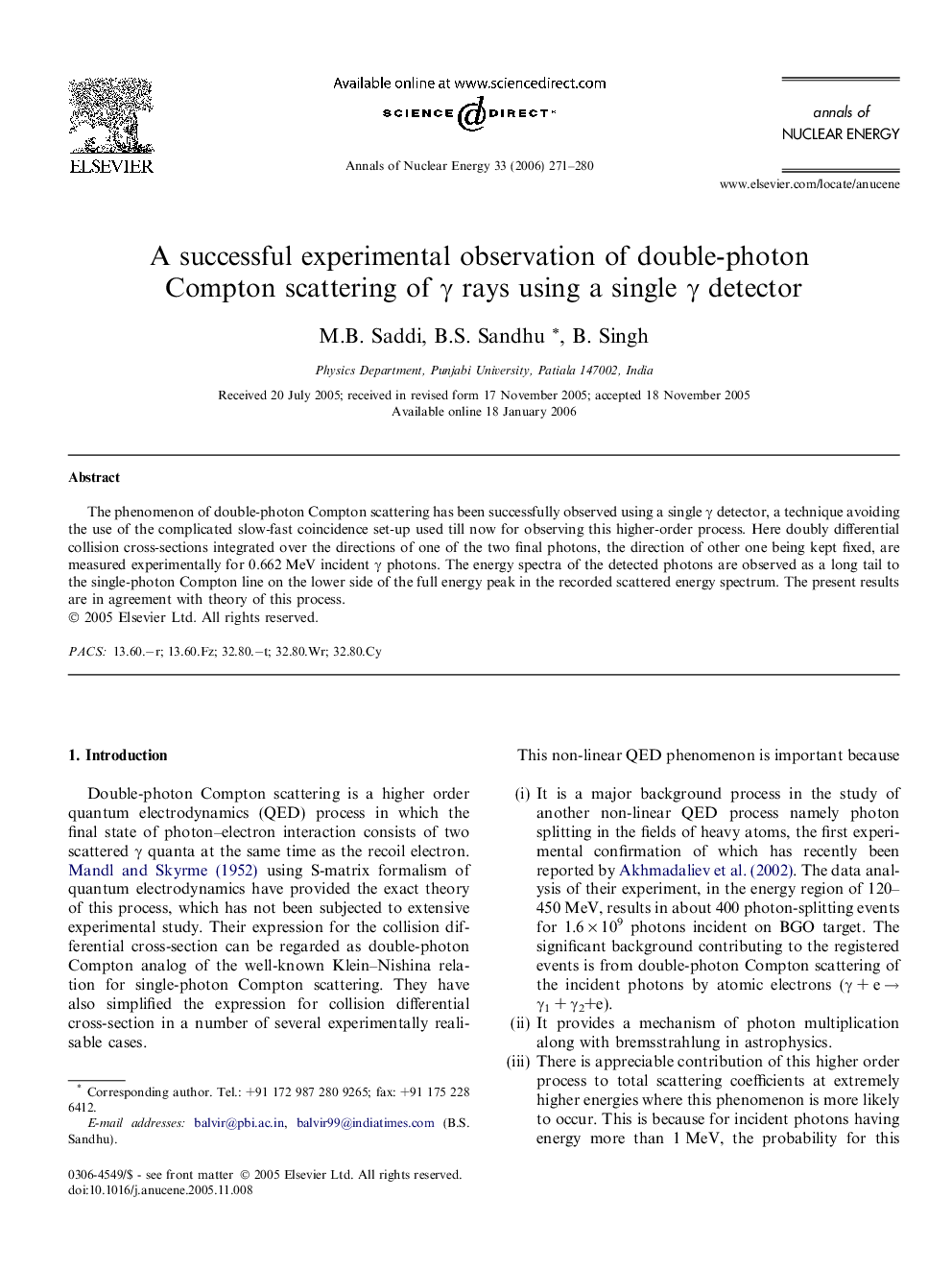 A successful experimental observation of double-photon Compton scattering of Î³ rays using a single Î³ detector