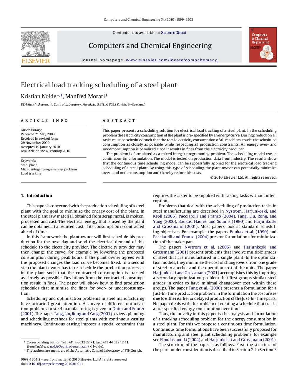 Electrical load tracking scheduling of a steel plant