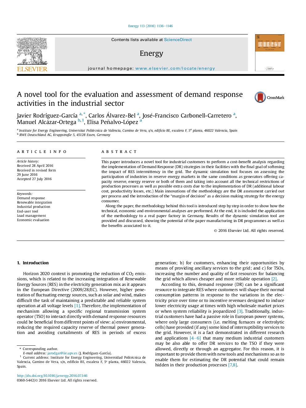 A novel tool for the evaluation and assessment of demand response activities in the industrial sector