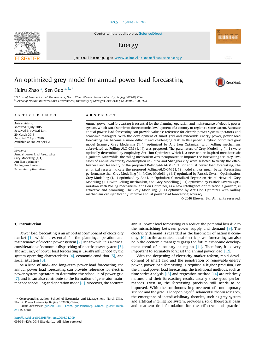 An optimized grey model for annual power load forecasting