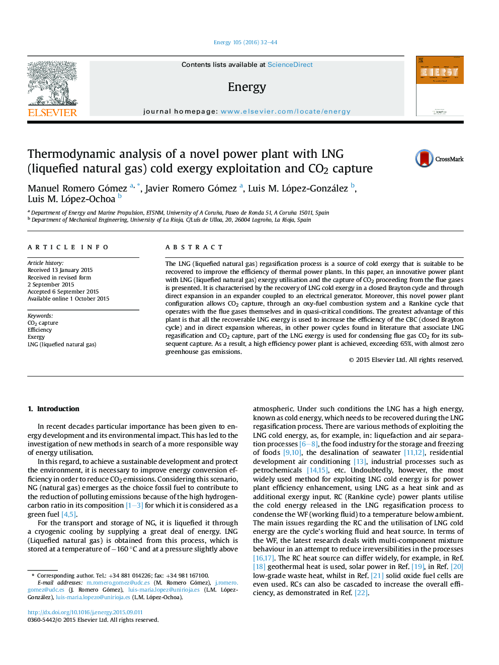 Thermodynamic analysis of a novel power plant with LNG (liquefied natural gas) cold exergy exploitation and CO2 capture