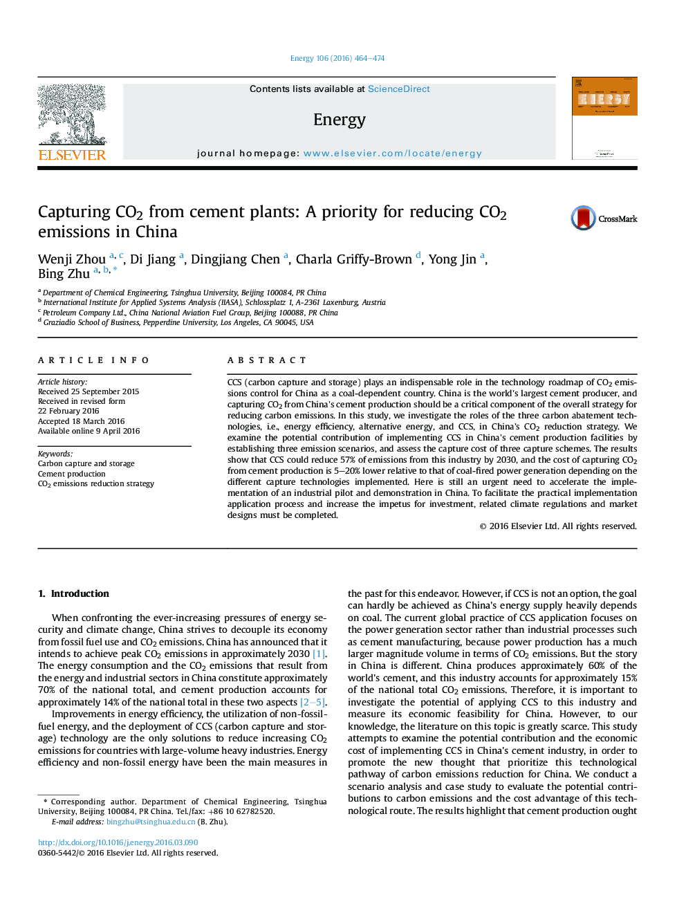 Capturing CO2 from cement plants: A priority for reducing CO2 emissions in China