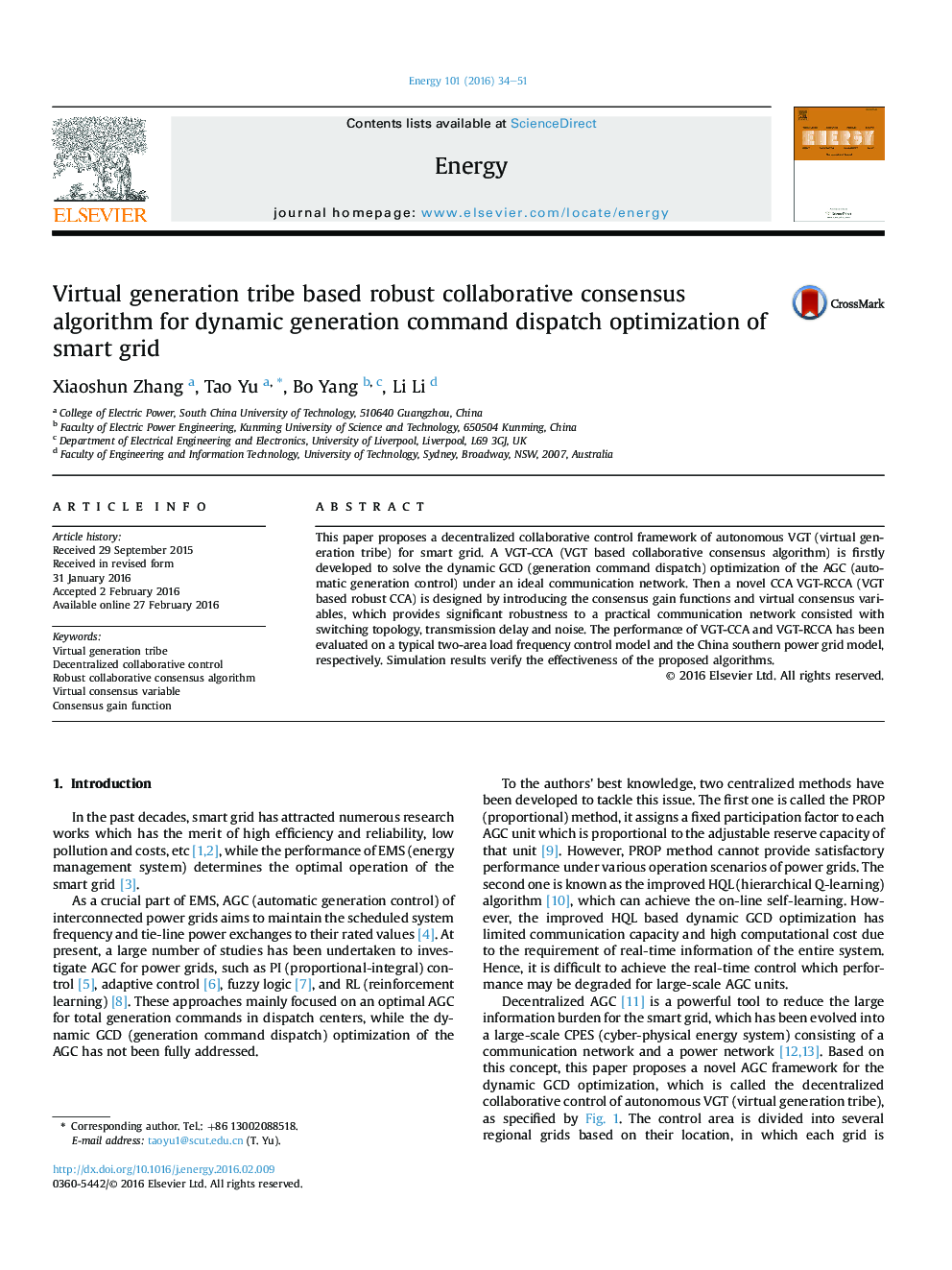 Virtual generation tribe based robust collaborative consensus algorithm for dynamic generation command dispatch optimization of smart grid