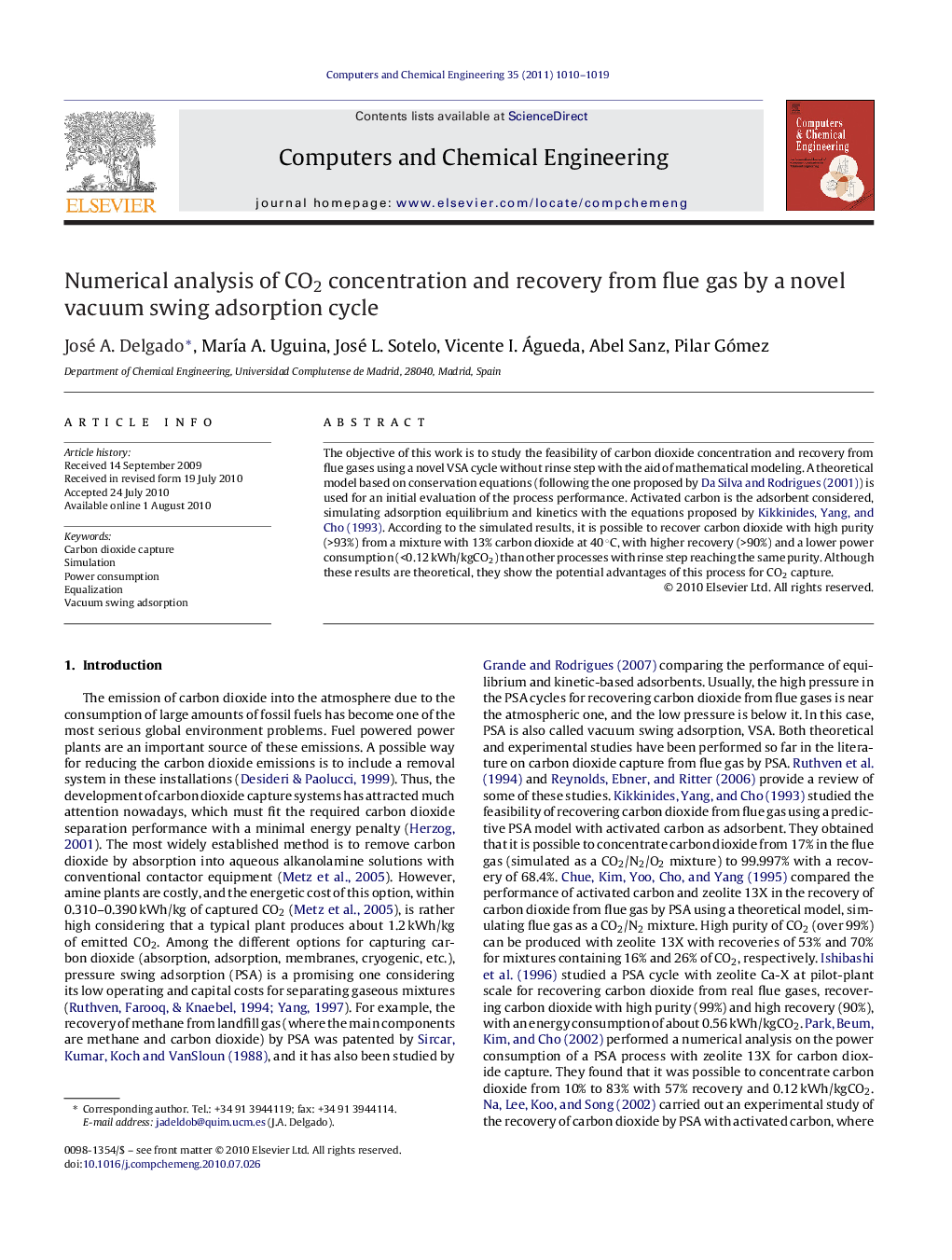 عکس صفحه اول مقاله: Numerical analysis of CO2 concentration and recovery from flue gas by a novel vacuum swing adsorption cycle Numerical analysis of CO2 concentration and recovery from flue gas by a novel vacuum swing adsorption cycle