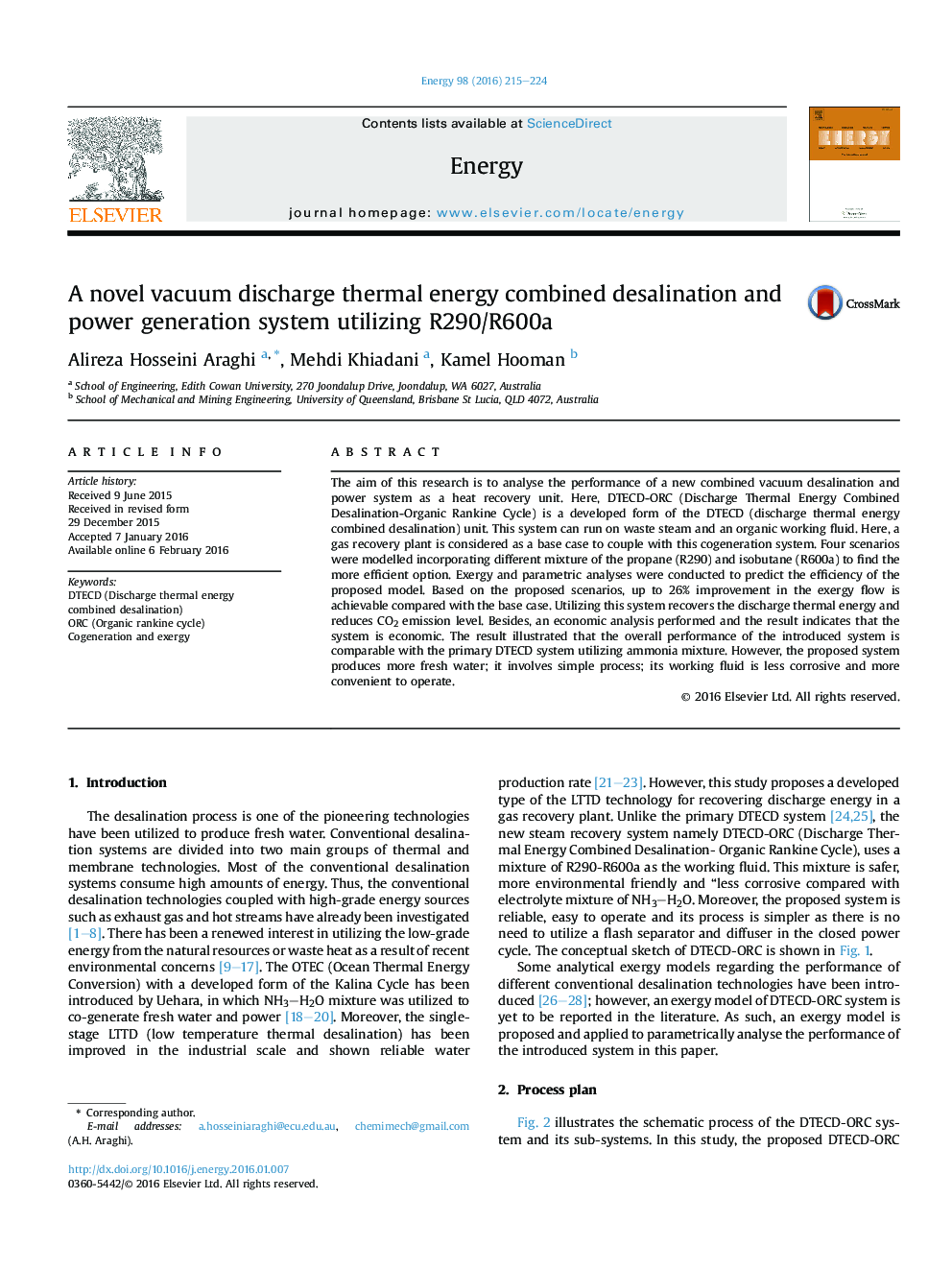 A novel vacuum discharge thermal energy combined desalination and power generation system utilizing R290/R600a