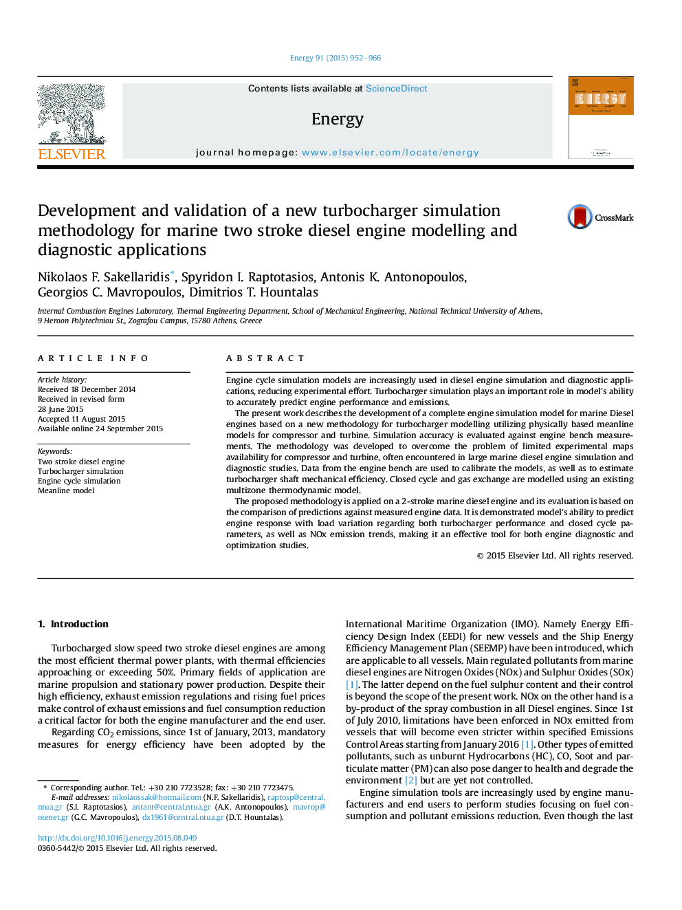 Development and validation of a new turbocharger simulation methodology for marine two stroke diesel engine modelling and diagnostic applications
