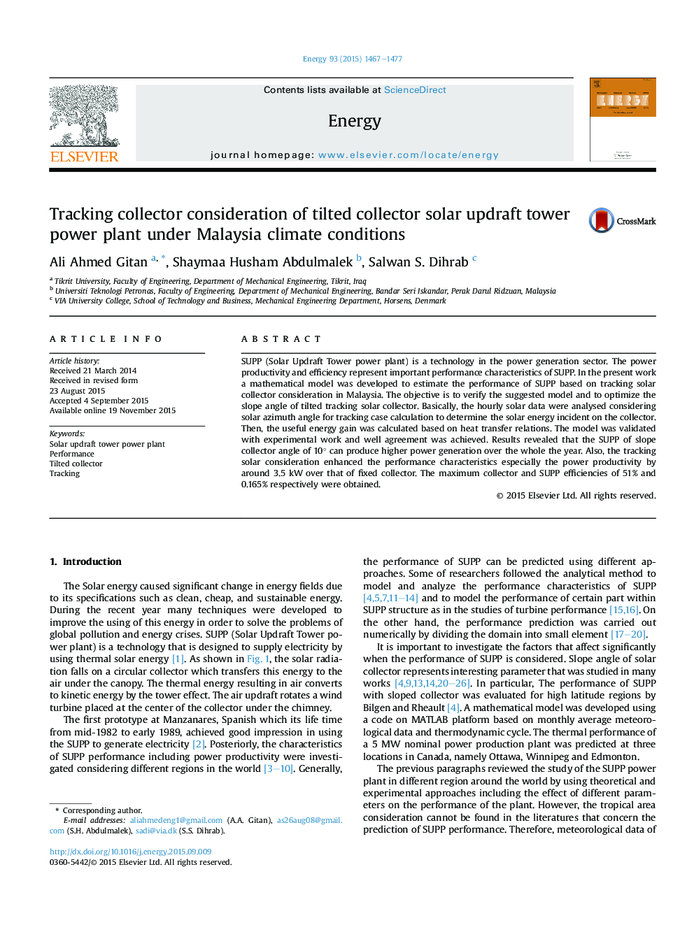 Tracking collector consideration of tilted collector solar updraft tower power plant under Malaysia climate conditions