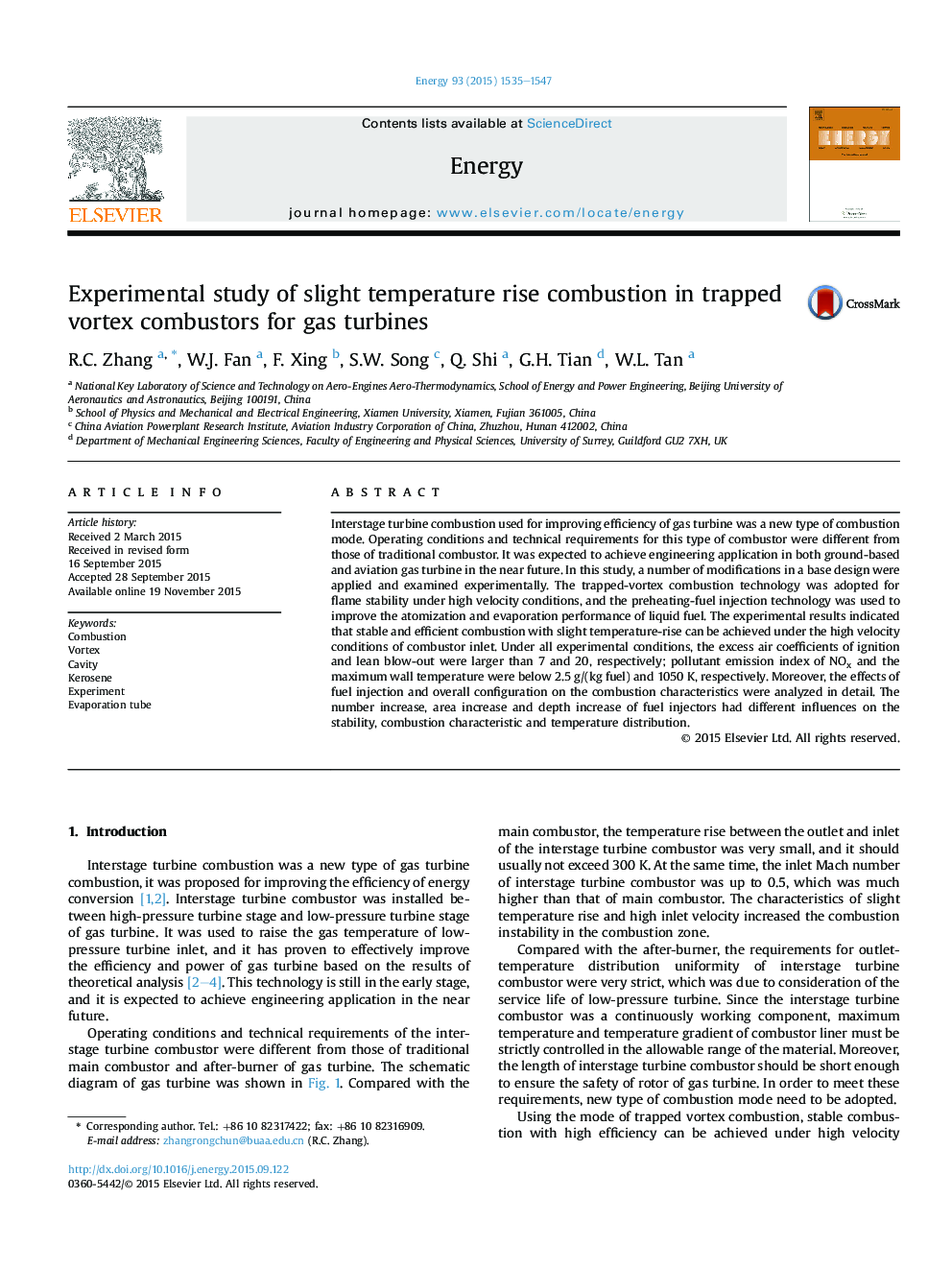 Experimental study of slight temperature rise combustion in trapped vortex combustors for gas turbines