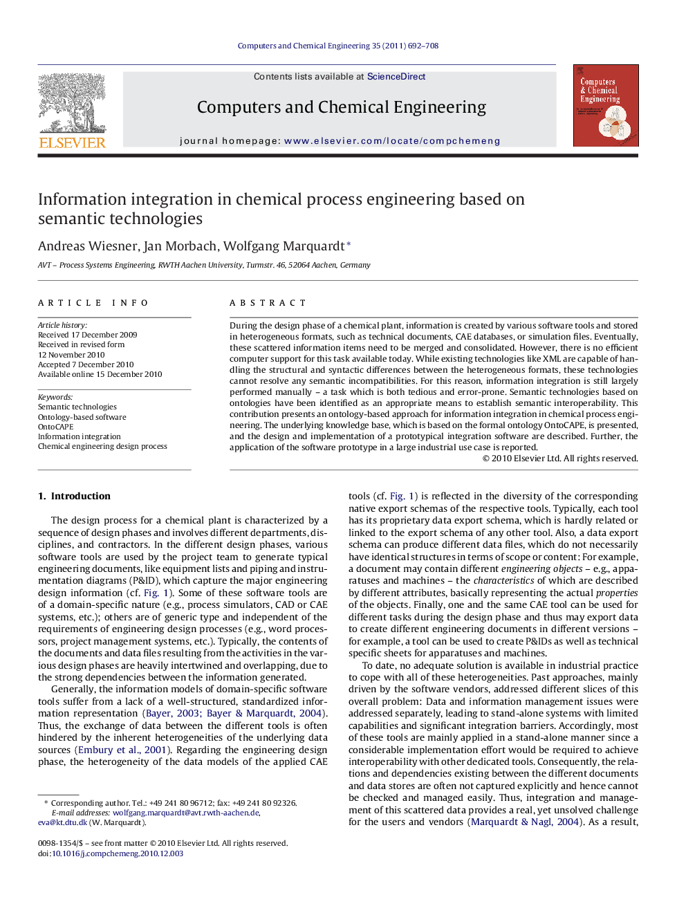 Information integration in chemical process engineering based on semantic technologies