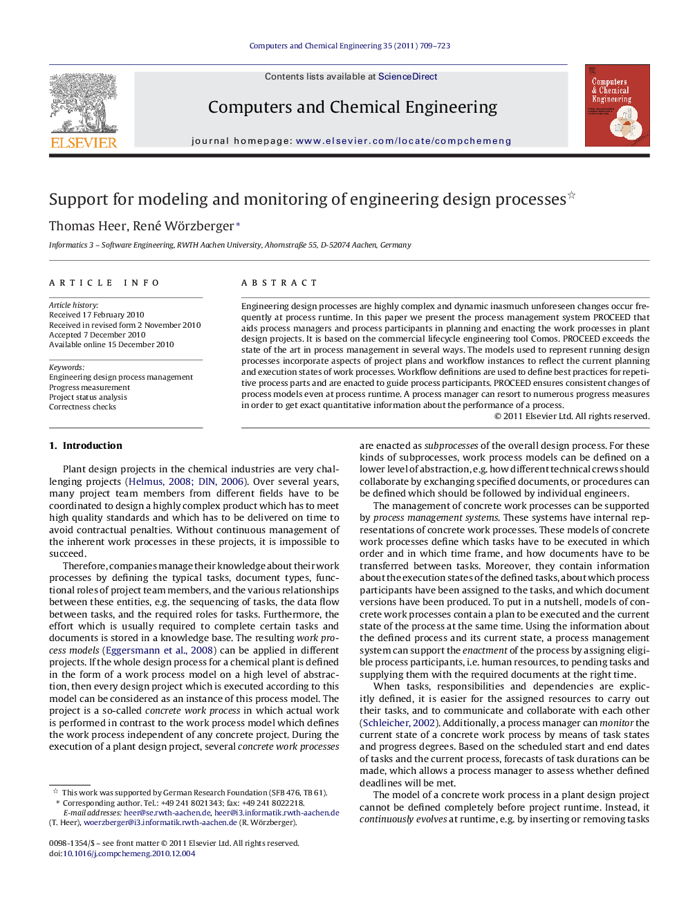 Support for modeling and monitoring of engineering design processes 