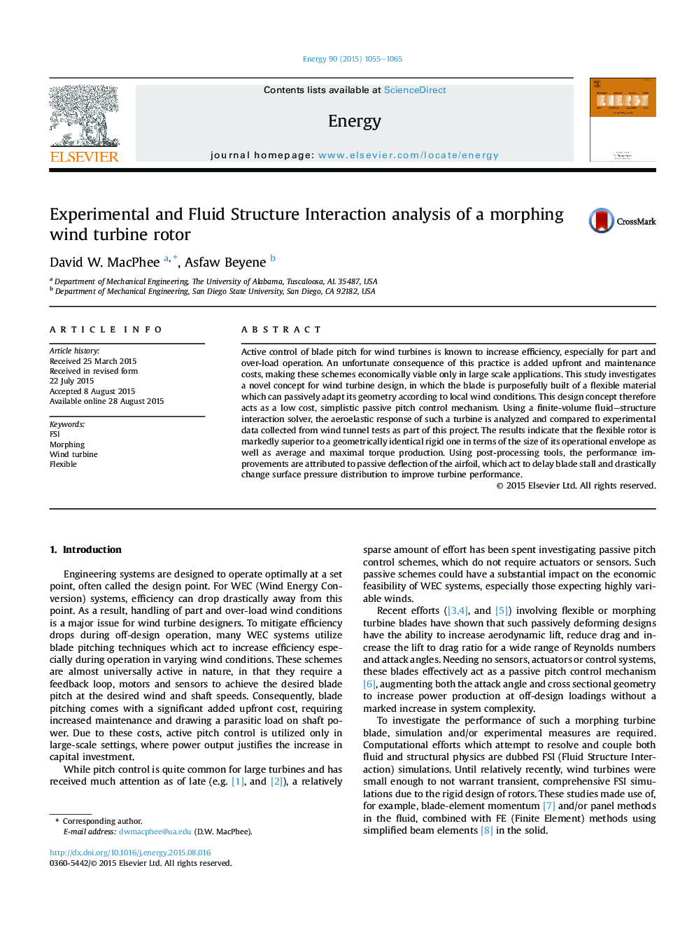 Experimental and Fluid Structure Interaction analysis of a morphing wind turbine rotor