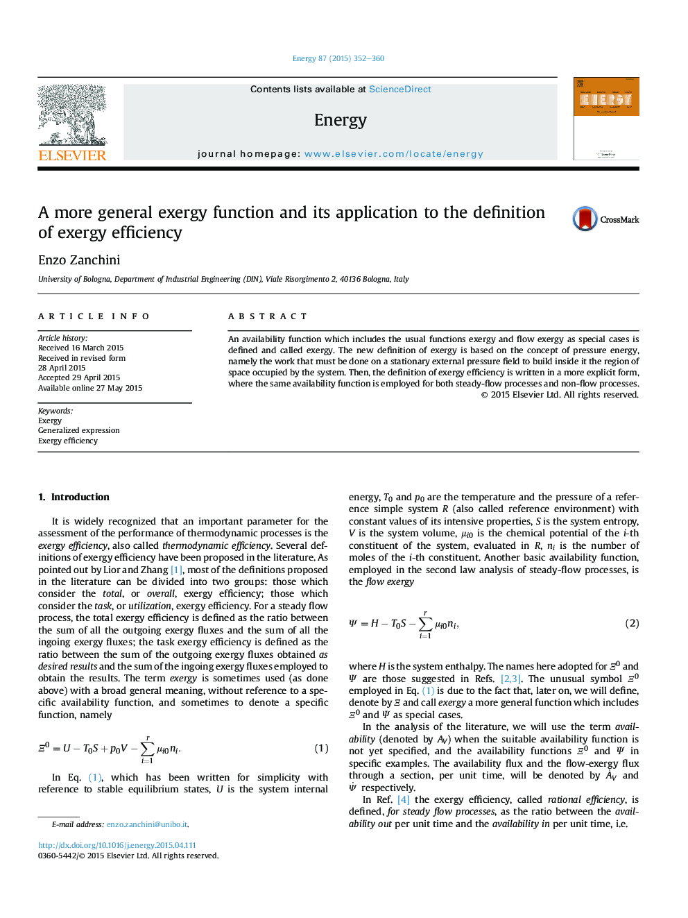 A more general exergy function and its application to the definition of exergy efficiency