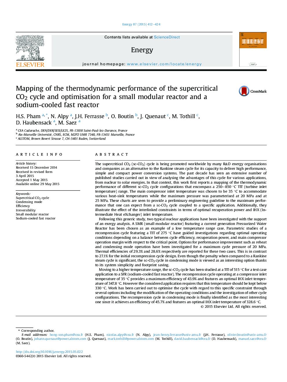 Mapping of the thermodynamic performance of the supercritical CO2 cycle and optimisation for a small modular reactor and a sodium-cooled fast reactor