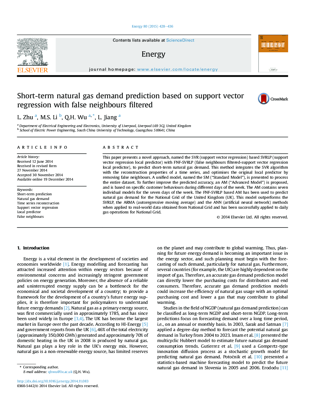 Short-term natural gas demand prediction based on support vector regression with false neighbours filtered