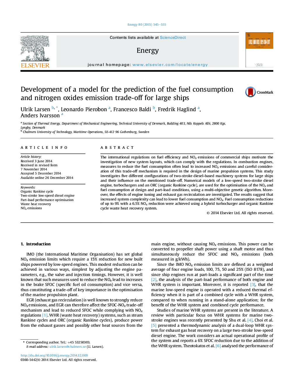 Development of a model for the prediction of the fuel consumption and nitrogen oxides emission trade-off for large ships