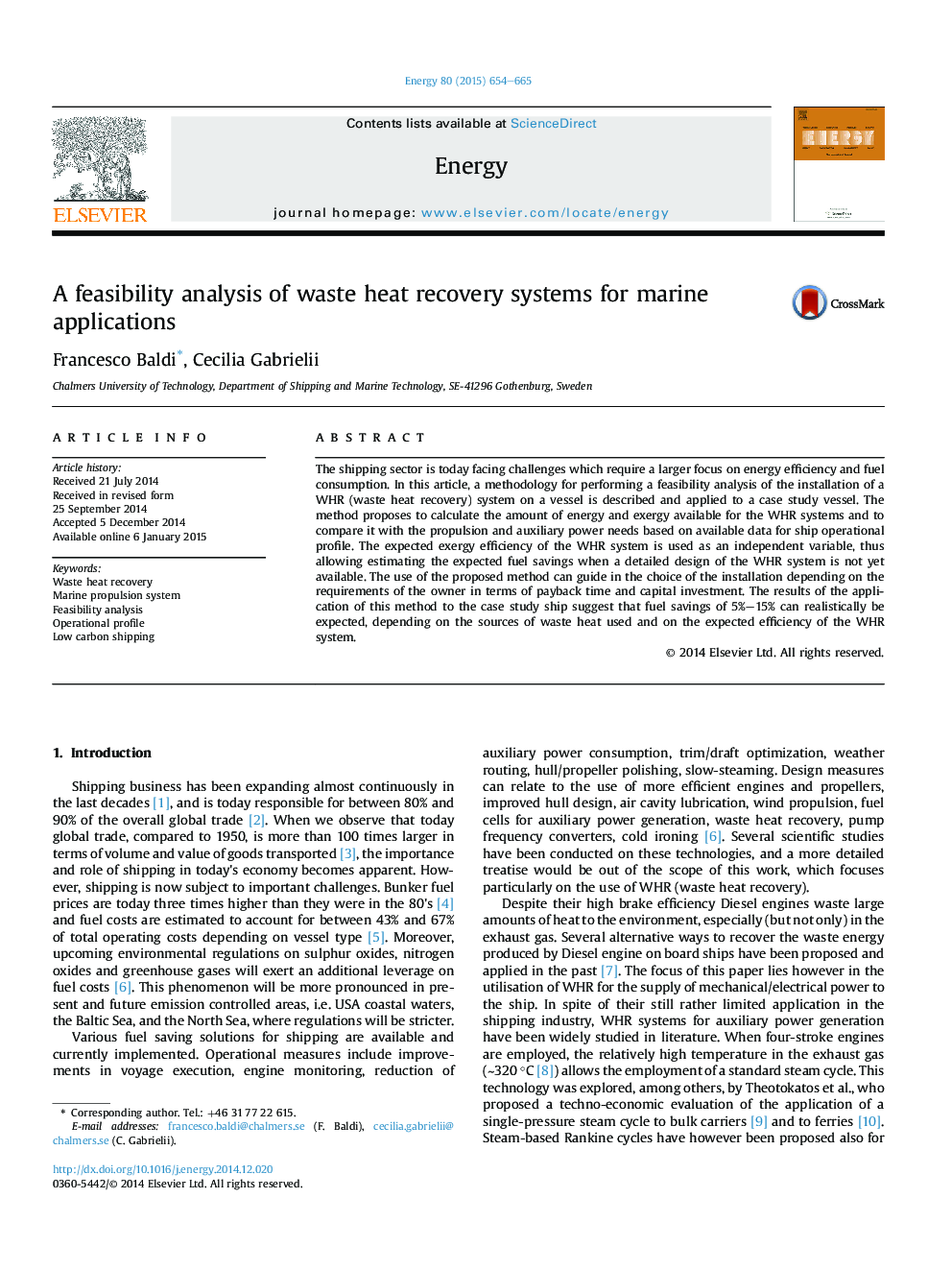 A feasibility analysis of waste heat recovery systems for marine applications