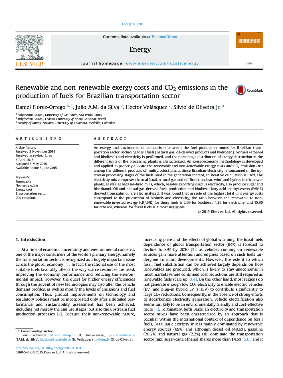 Renewable and non-renewable exergy costs and CO2 emissions in the production of fuels for Brazilian transportation sector