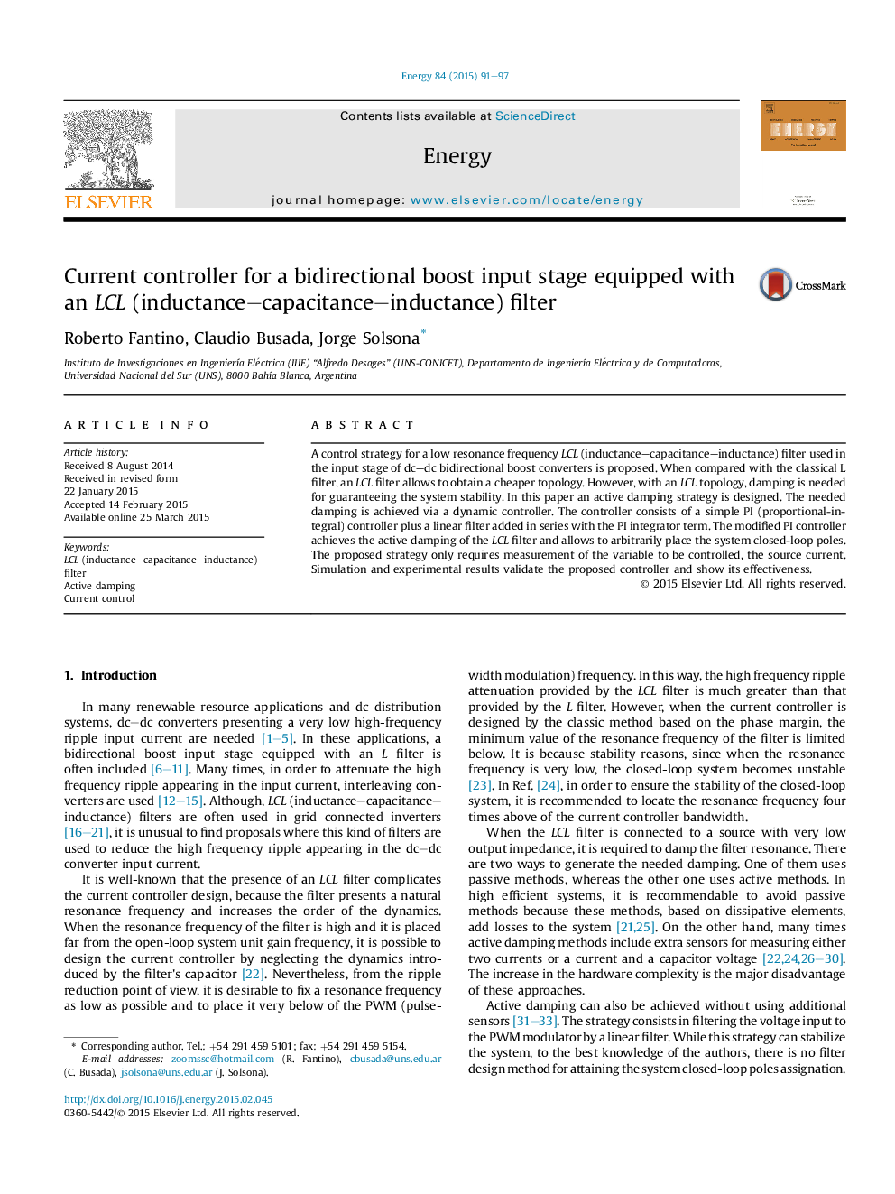 Current controller for a bidirectional boost input stage equipped with an LCL (inductance–capacitance–inductance) filter