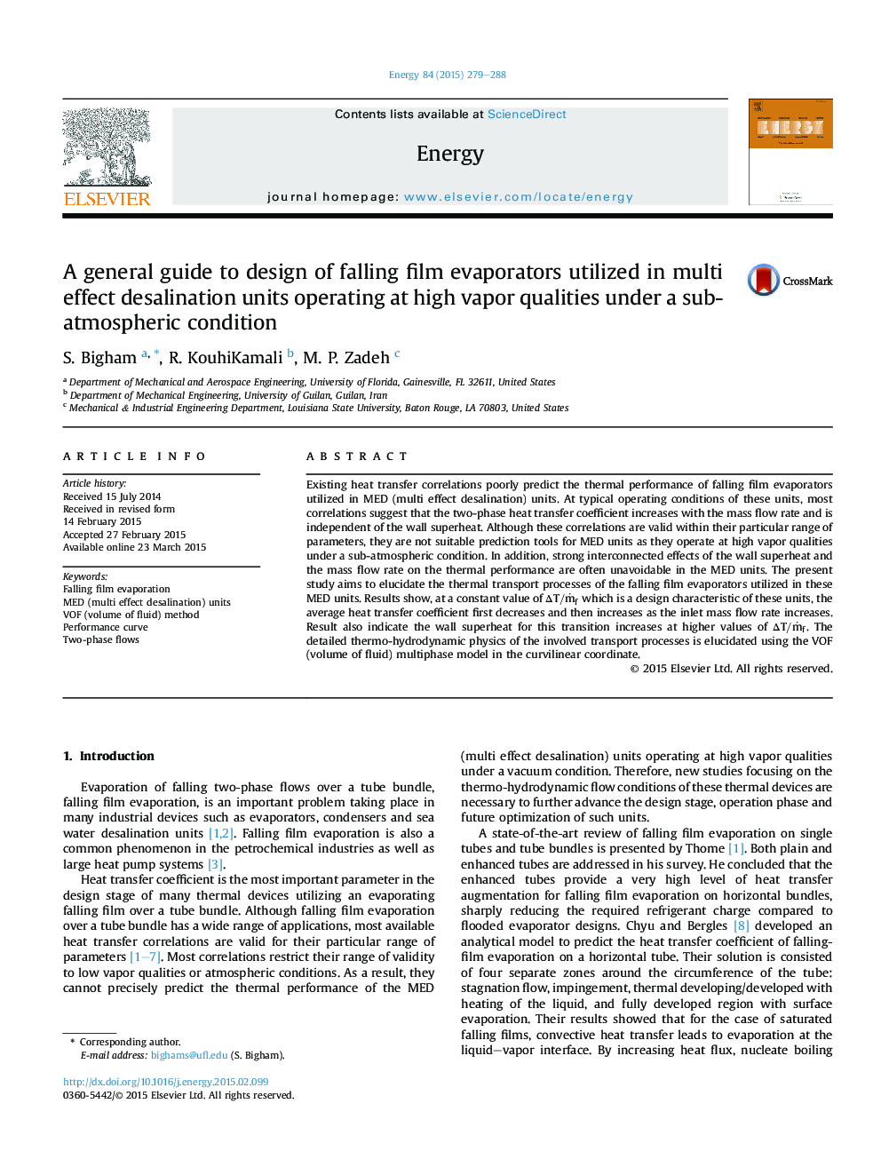 A general guide to design of falling film evaporators utilized in multi effect desalination units operating at high vapor qualities under a sub-atmospheric condition