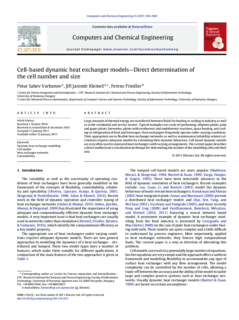 Cell-based dynamic heat exchanger models—Direct determination of the cell number and size