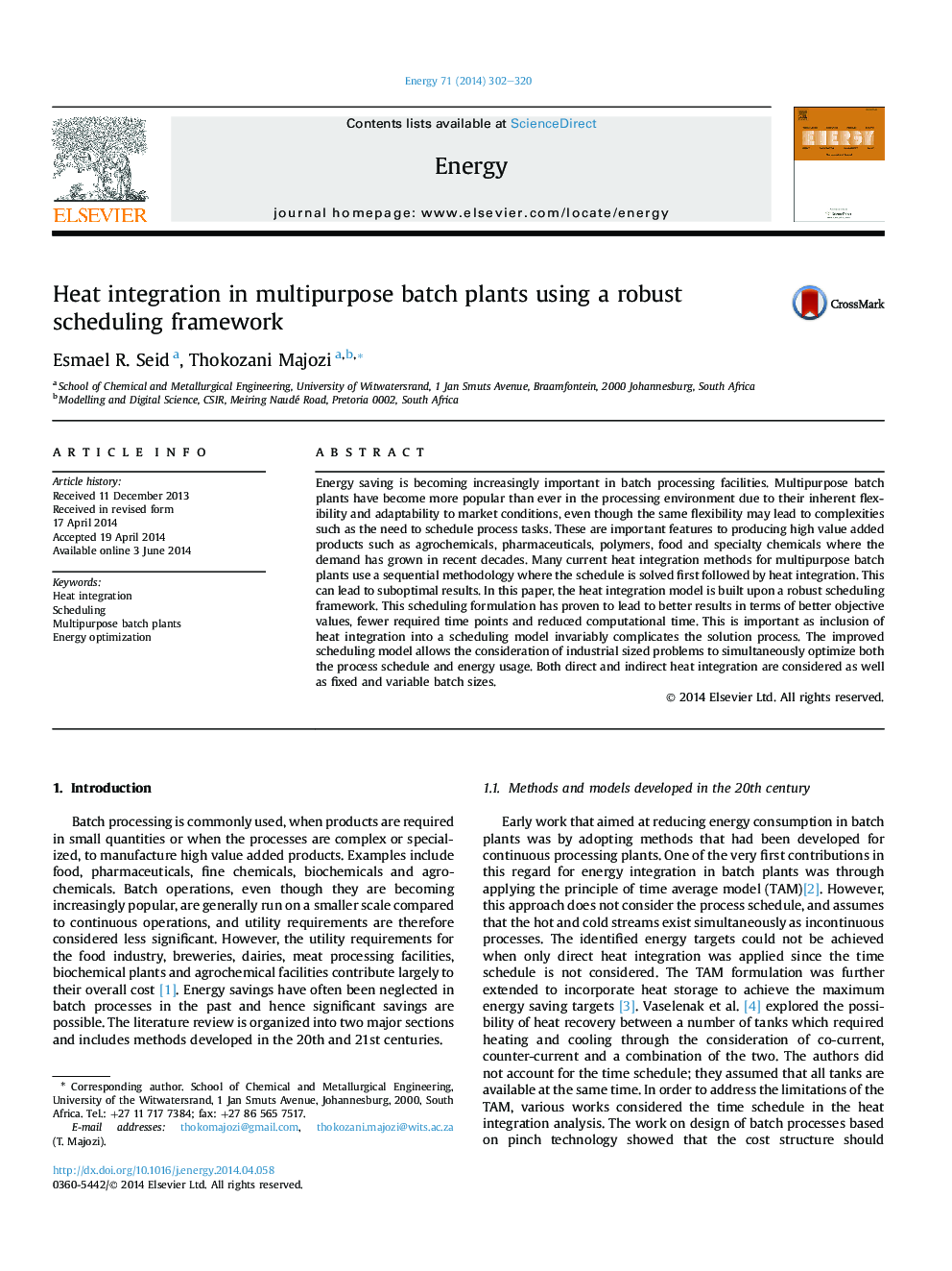 Heat integration in multipurpose batch plants using a robust scheduling framework