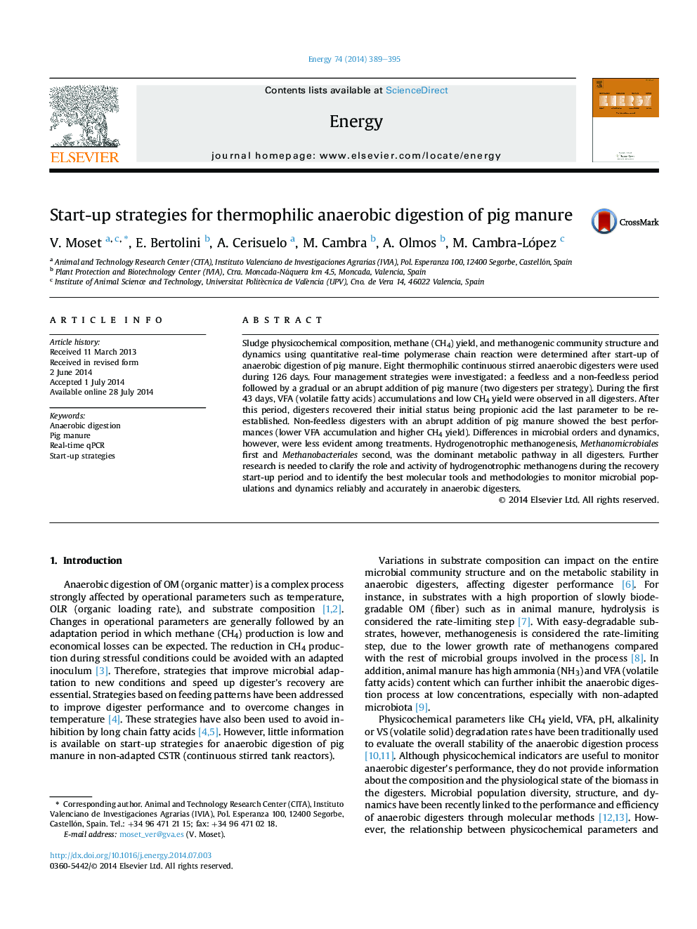 Start-up strategies for thermophilic anaerobic digestion of pig manure