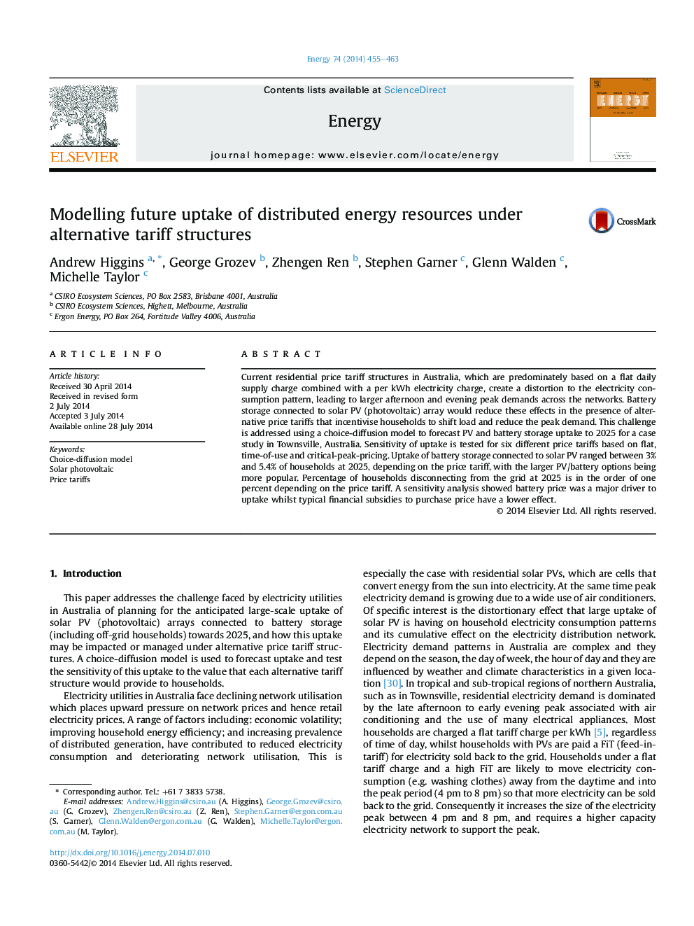 Modelling future uptake of distributed energy resources under alternative tariff structures