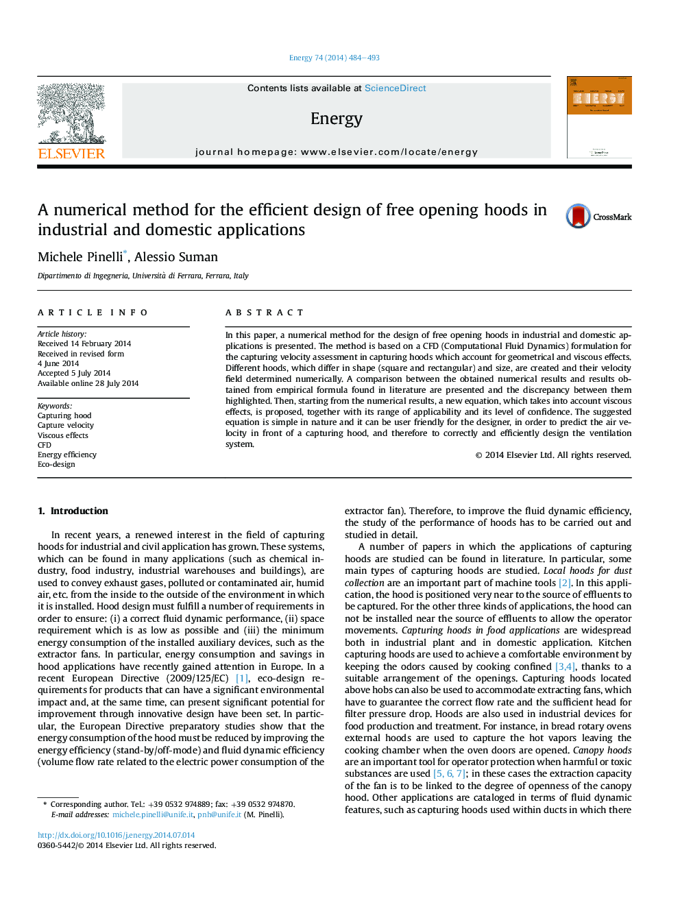 A numerical method for the efficient design of free opening hoods in industrial and domestic applications