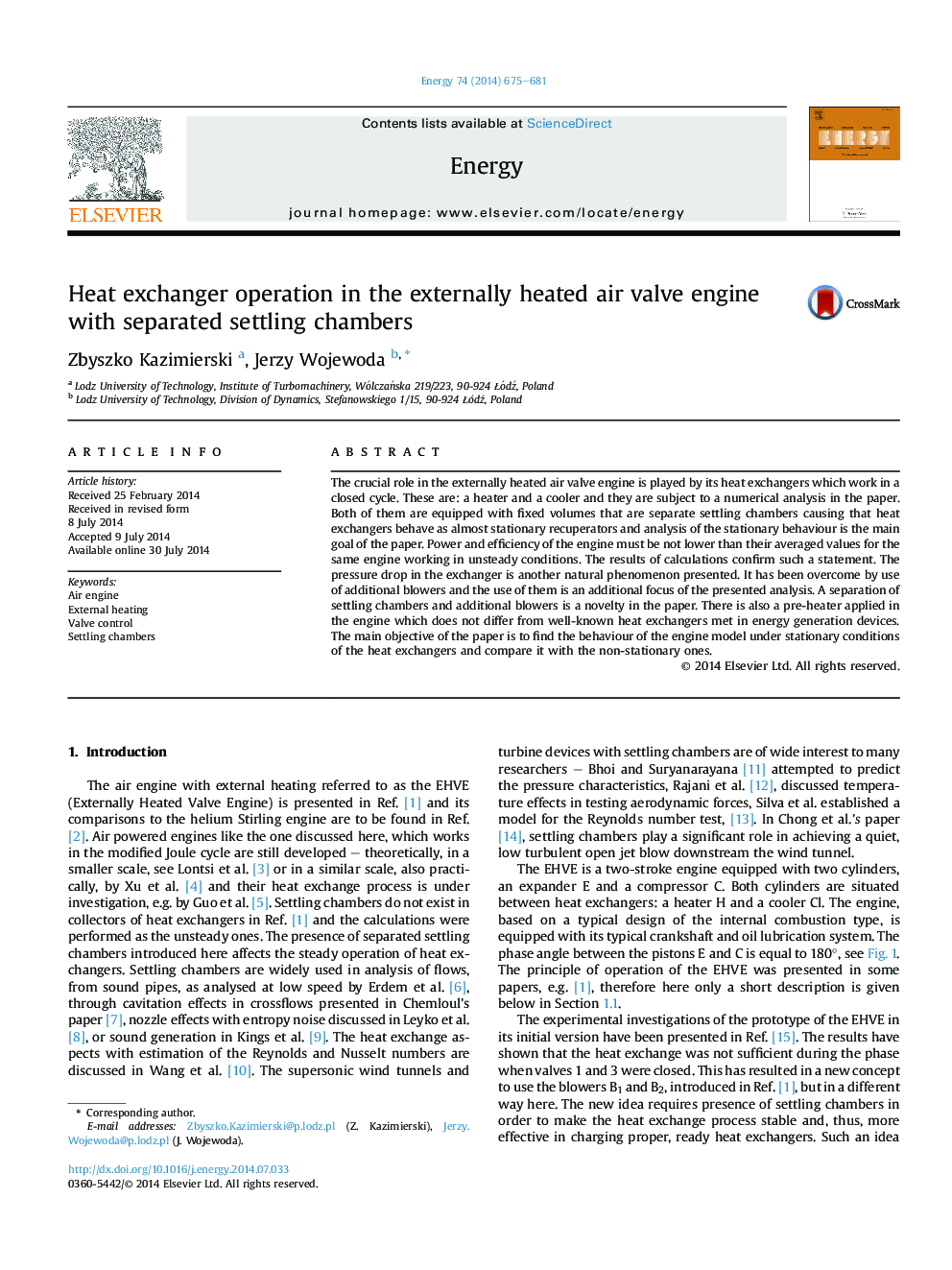 Heat exchanger operation in the externally heated air valve engine with separated settling chambers