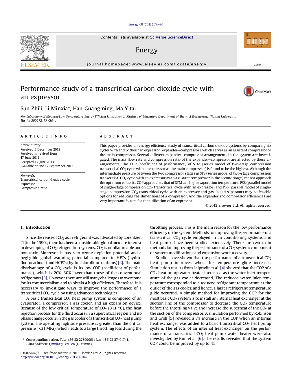 Performance study of a transcritical carbon dioxide cycle with an expressor