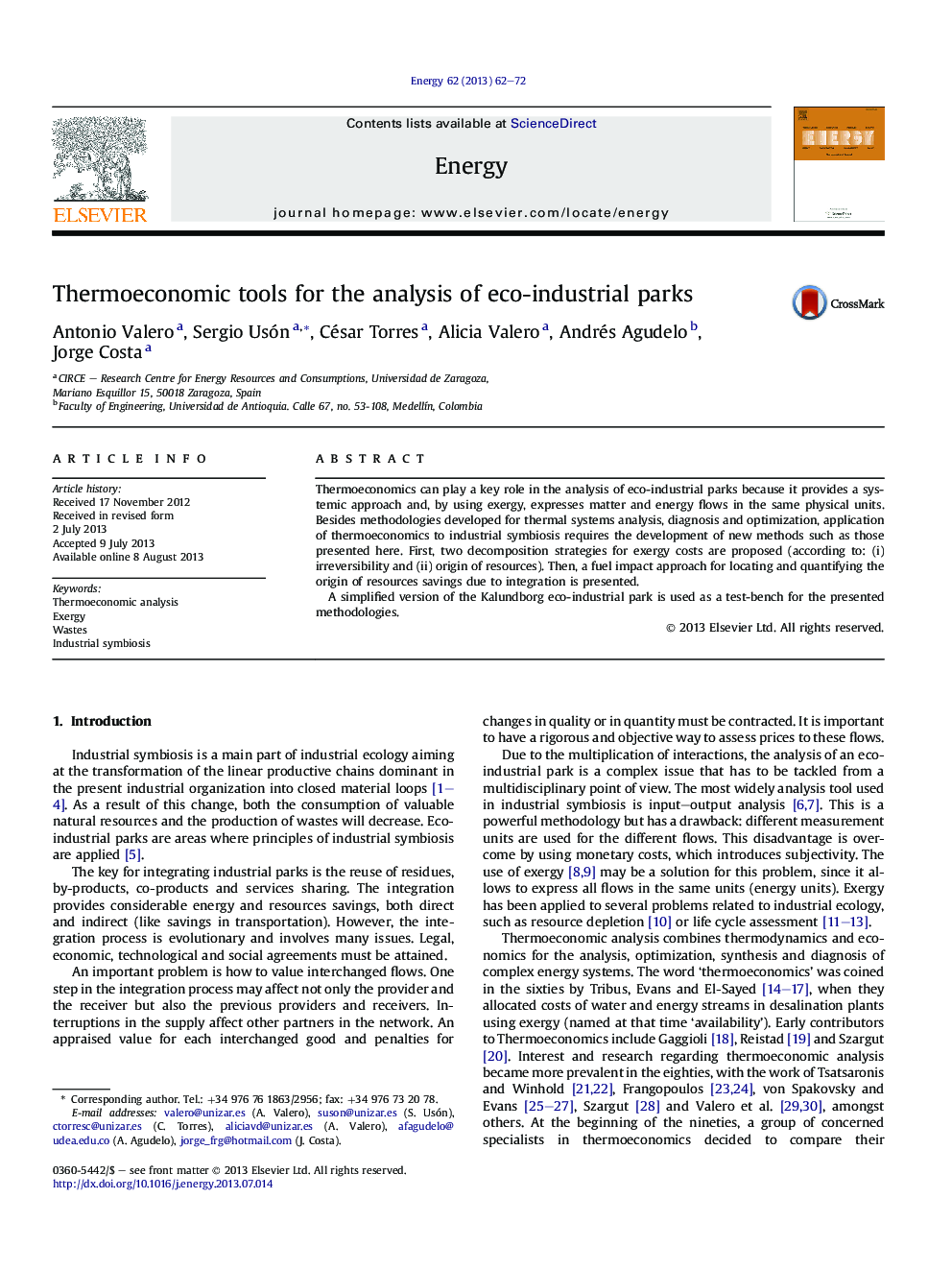 Thermoeconomic tools for the analysis of eco-industrial parks