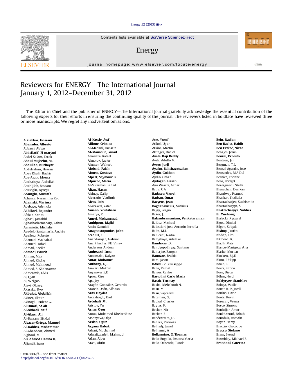 Reviewers for ENERGY-The International Journal