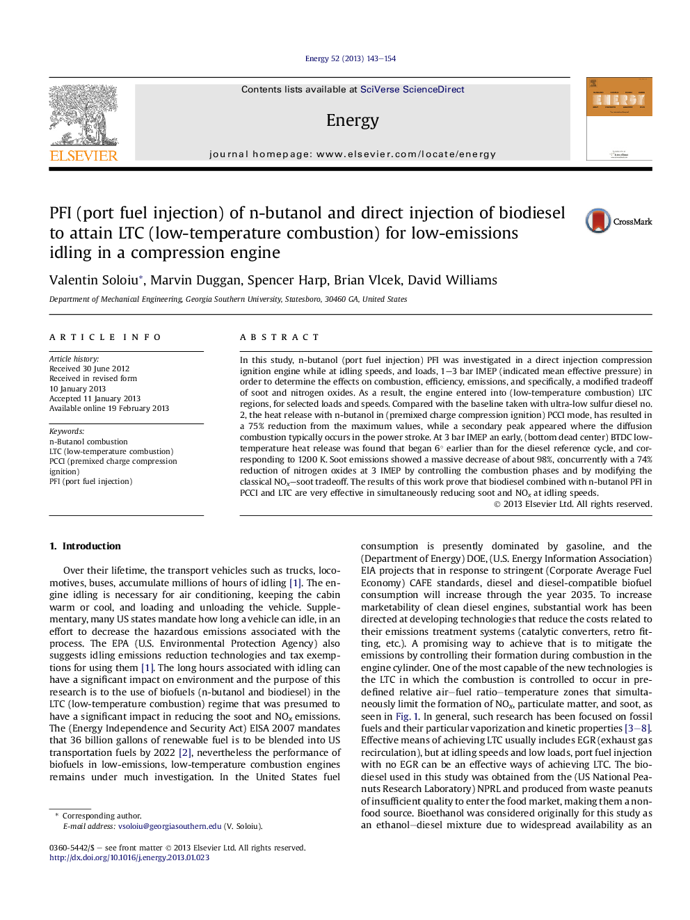 PFI (port fuel injection) of n-butanol and direct injection of biodiesel to attain LTC (low-temperature combustion) for low-emissions idling in a compression engine