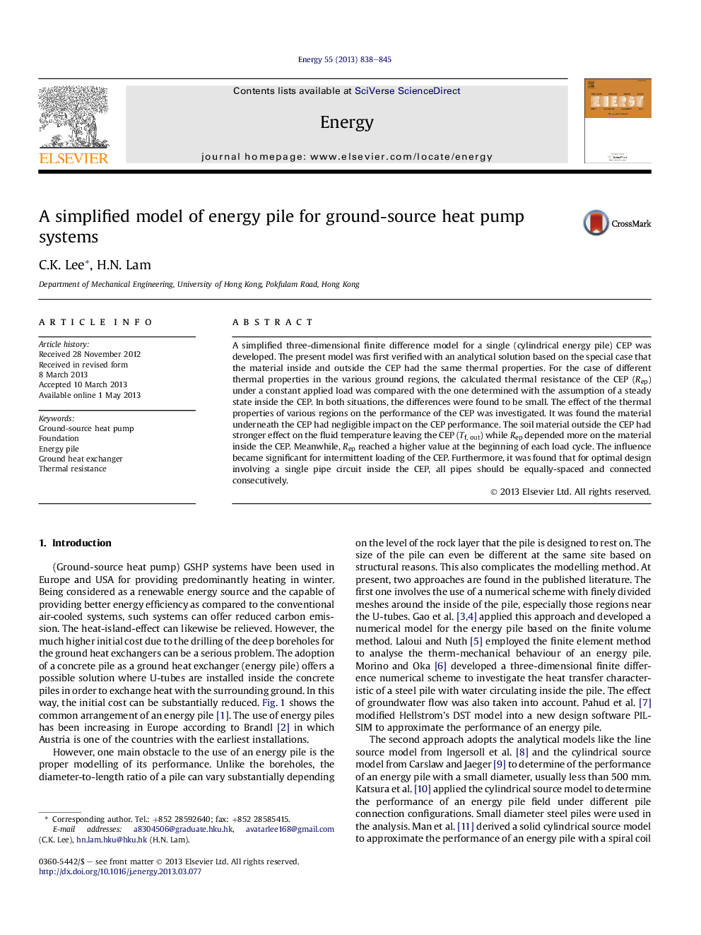 A simplified model of energy pile for ground-source heat pump systems