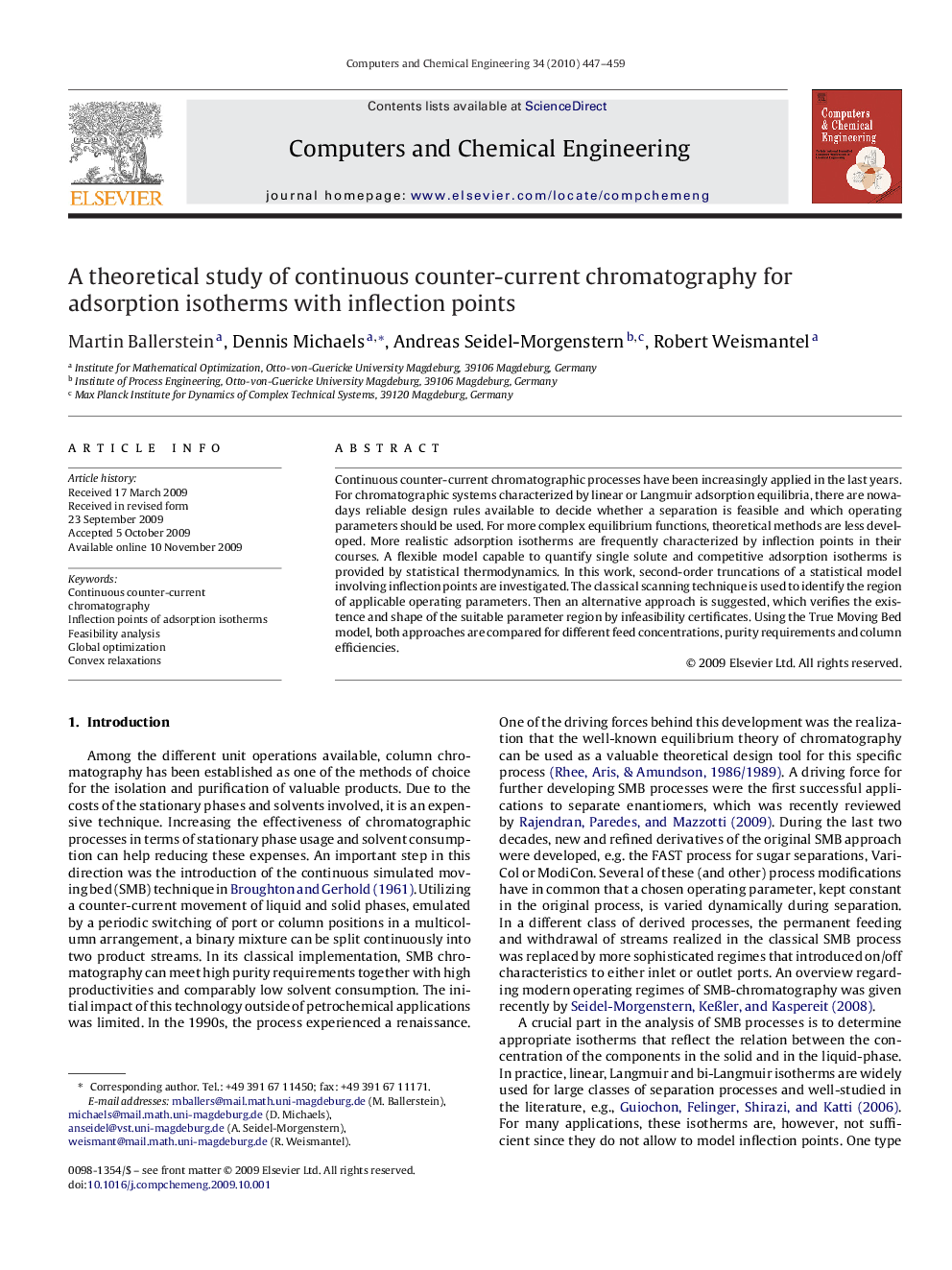 A theoretical study of continuous counter-current chromatography for adsorption isotherms with inflection points
