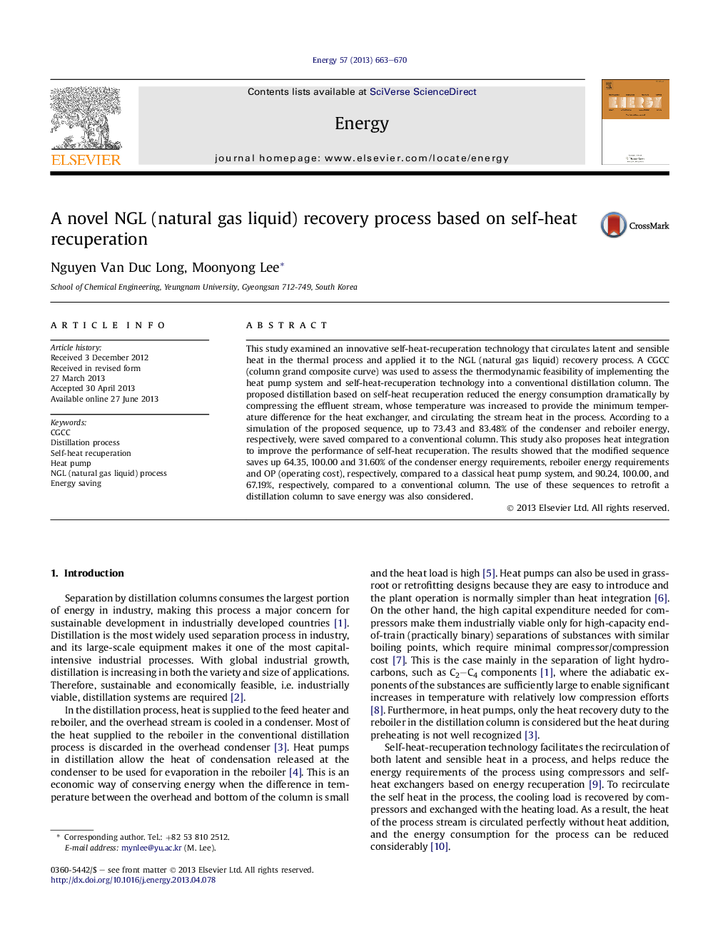 A novel NGL (natural gas liquid) recovery process based on self-heat recuperation