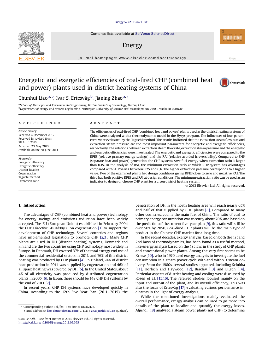 Energetic and exergetic efficiencies of coal-fired CHP (combined heat and power) plants used in district heating systems of China