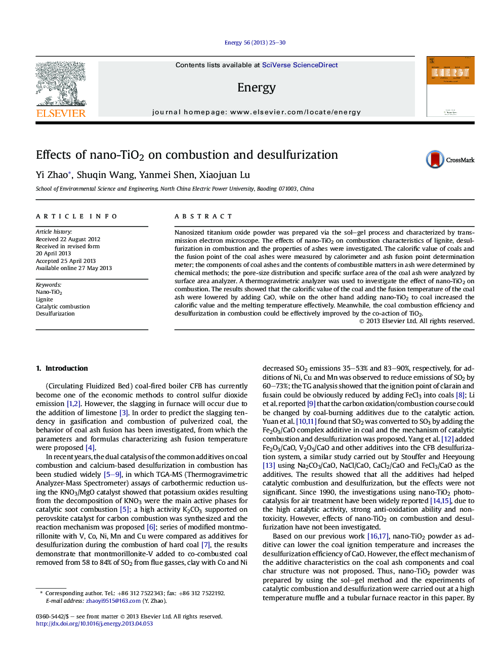 Effects of nano-TiO2 on combustion and desulfurization