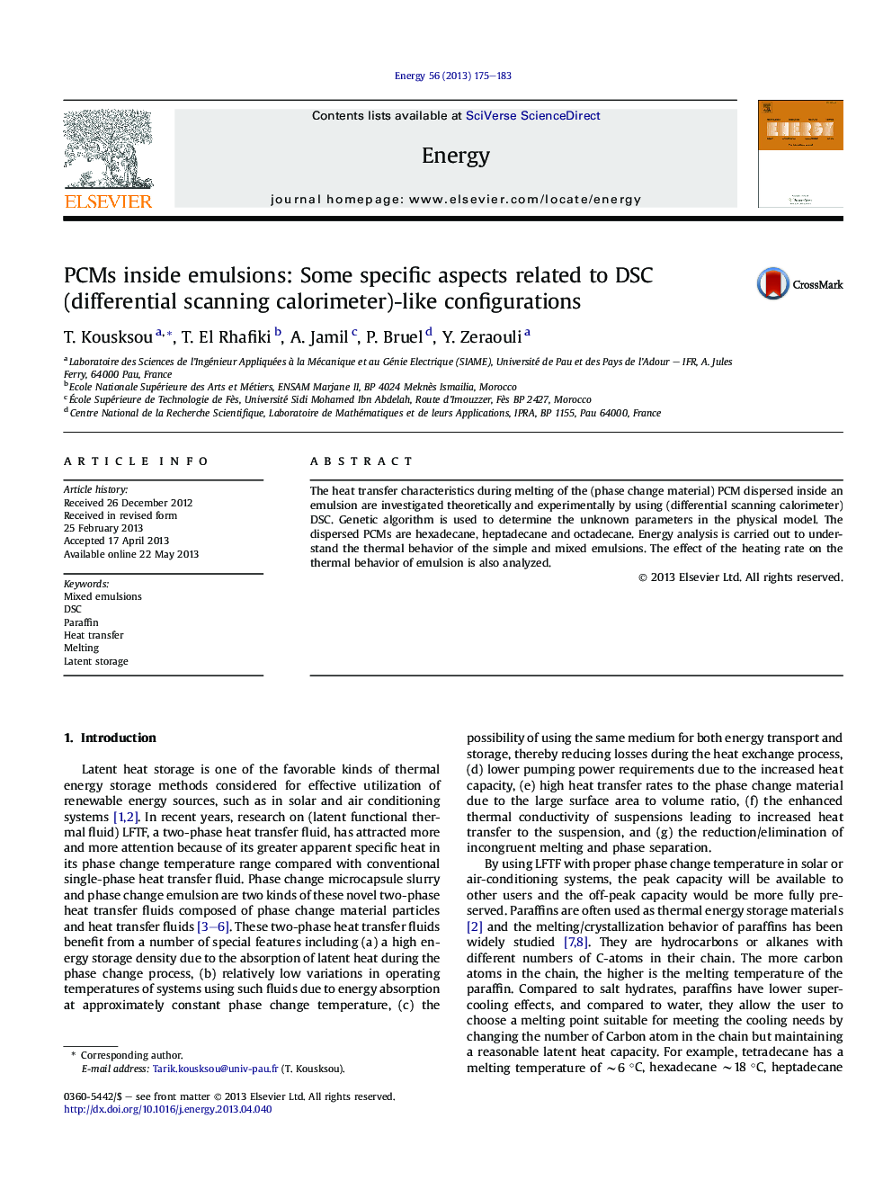 PCMs inside emulsions: Some specific aspects related to DSC (differential scanning calorimeter)-like configurations