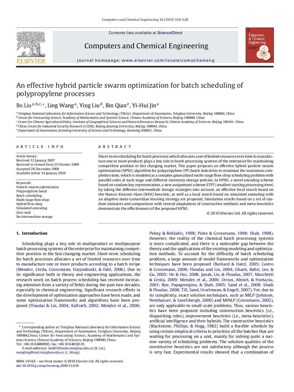 An effective hybrid particle swarm optimization for batch scheduling of polypropylene processes