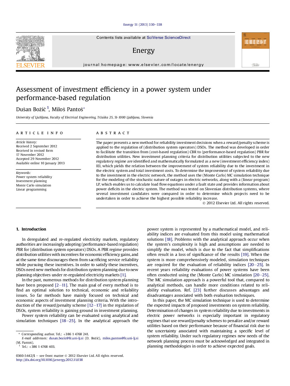 Assessment of investment efficiency in a power system under performance-based regulation