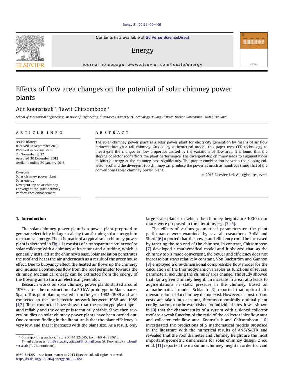 Effects of flow area changes on the potential of solar chimney power plants