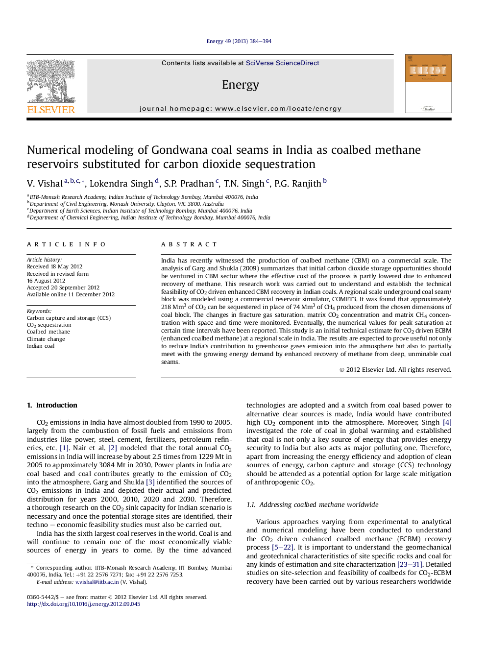 Numerical modeling of Gondwana coal seams in India as coalbed methane reservoirs substituted for carbon dioxide sequestration