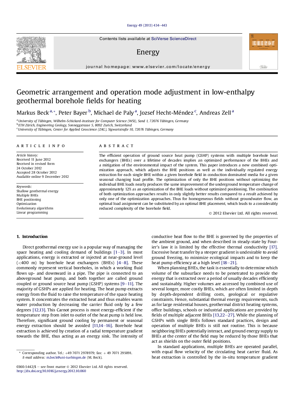 Geometric arrangement and operation mode adjustment in low-enthalpy geothermal borehole fields for heating