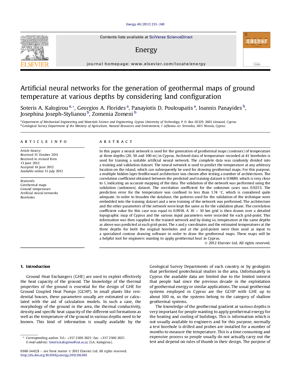 Artificial neural networks for the generation of geothermal maps of ground temperature at various depths by considering land configuration