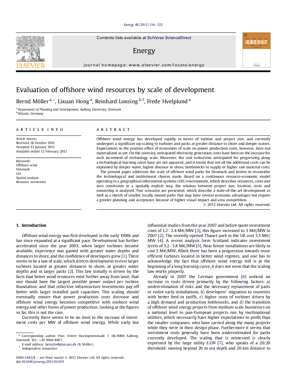 Evaluation of offshore wind resources by scale of development