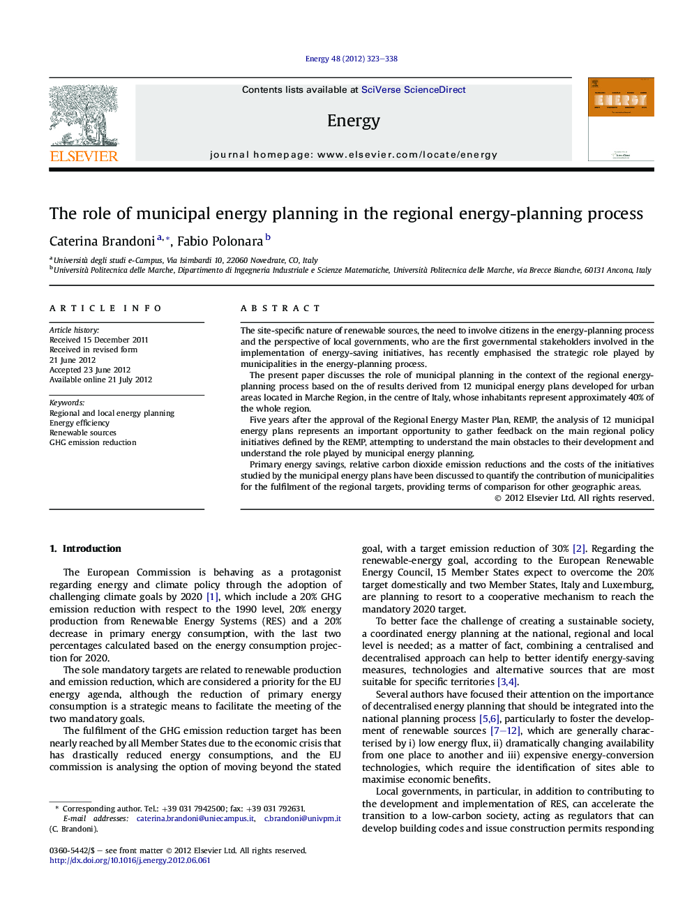 The role of municipal energy planning in the regional energy-planning process